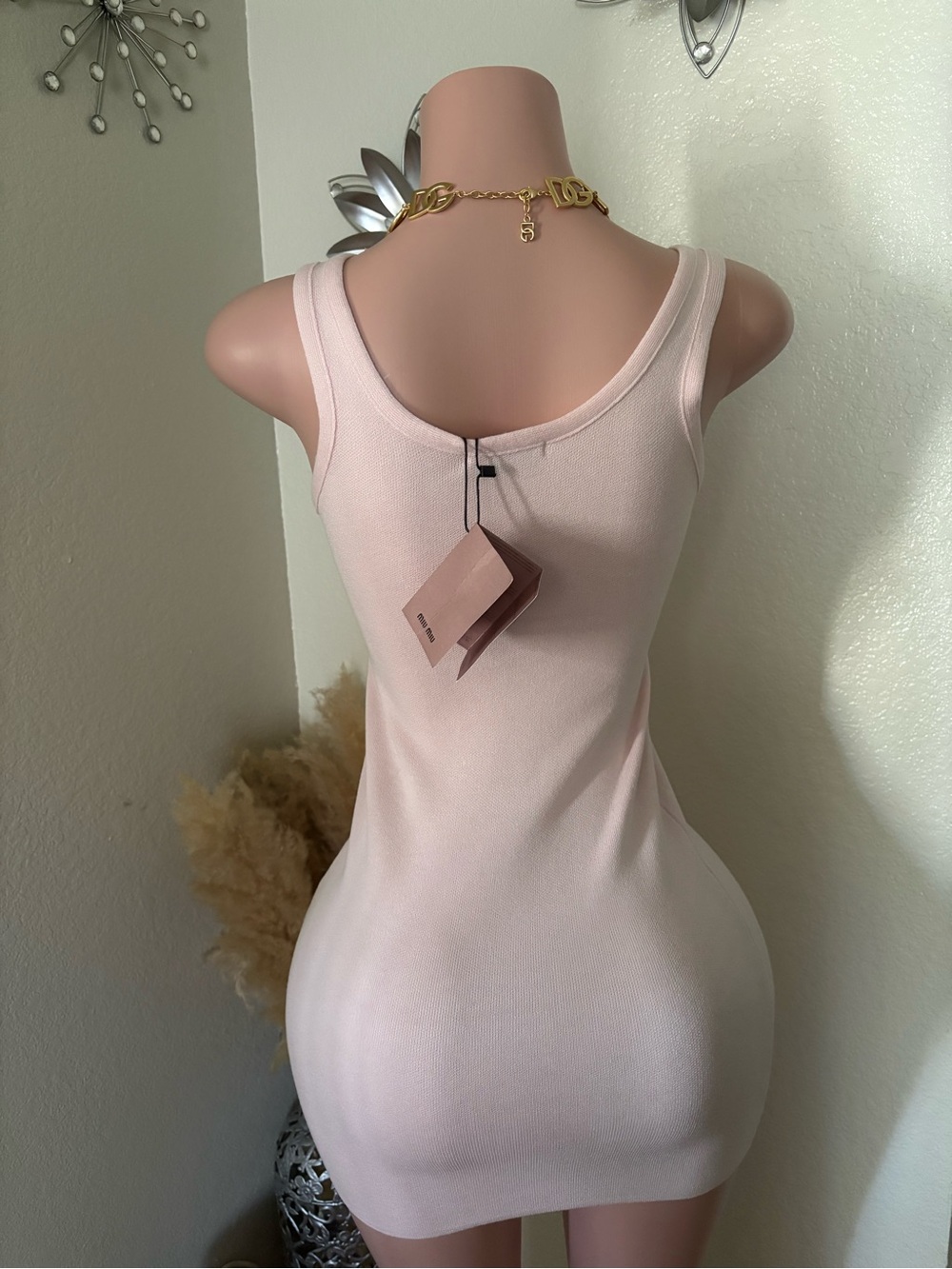 Miu Miu Light Pink Logo Knit Tank Dress - Picture 3 of 3